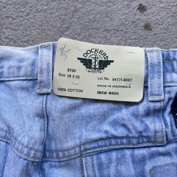 Deadstock 90s Dockers Jeans 28x30 Pleated Denim Levi’s Baggy Acid Wash Vintage - Picture 12 of 14